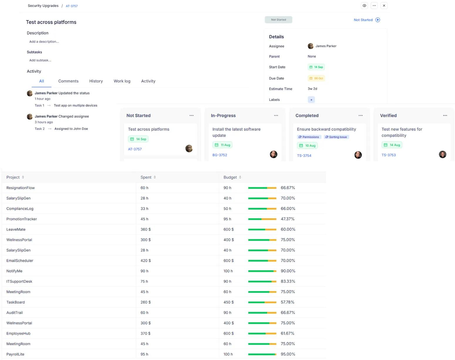 track time across projects dashboard 